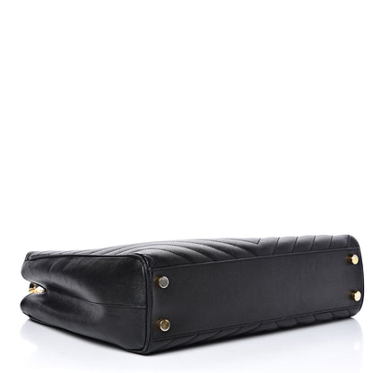 Saint Laurent Grain De Poudre Matelasse Chevron Monogram Shopping Bag Black 4 of 18