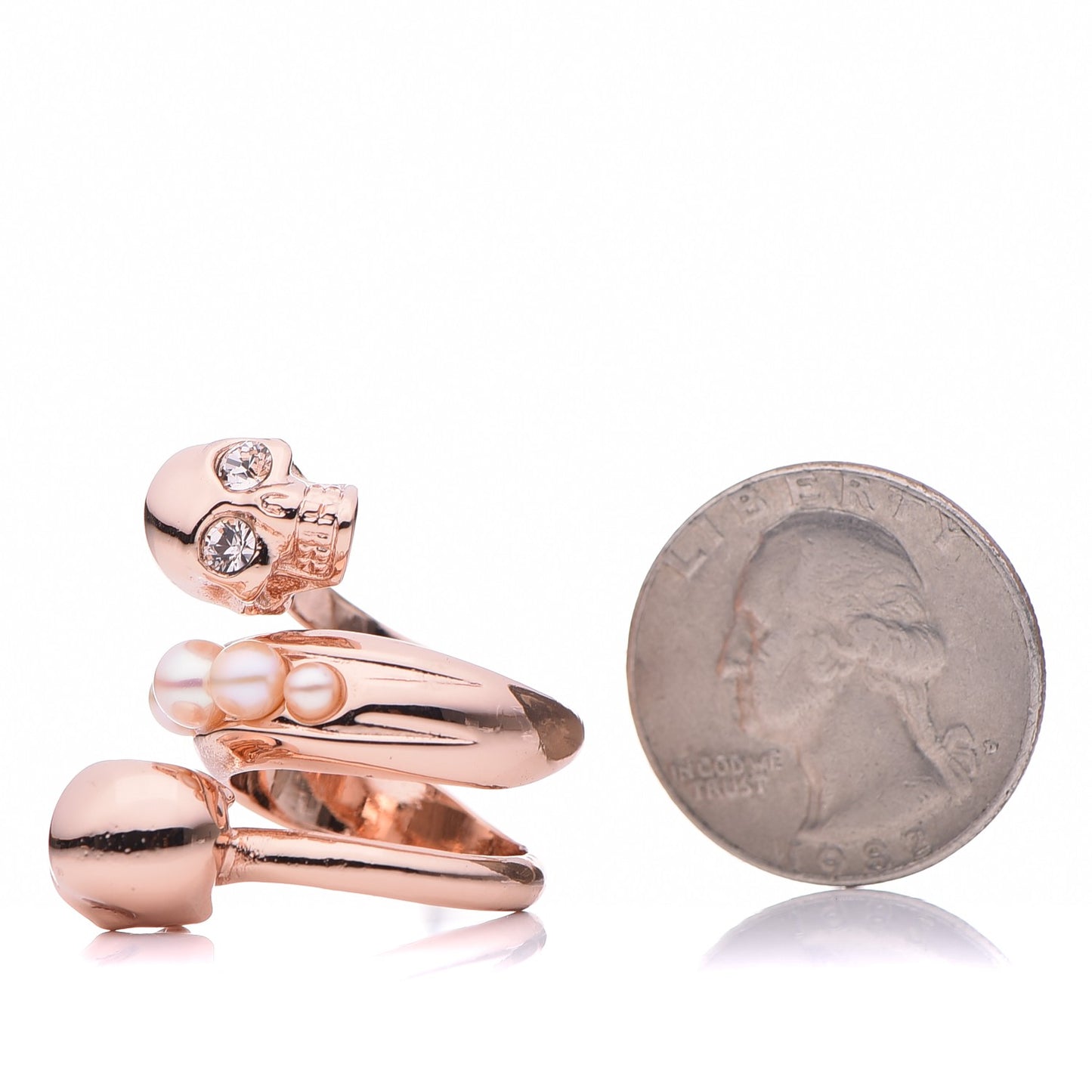 Pearl Spiral Double Skull Ring 51.9 6 Rose Gold