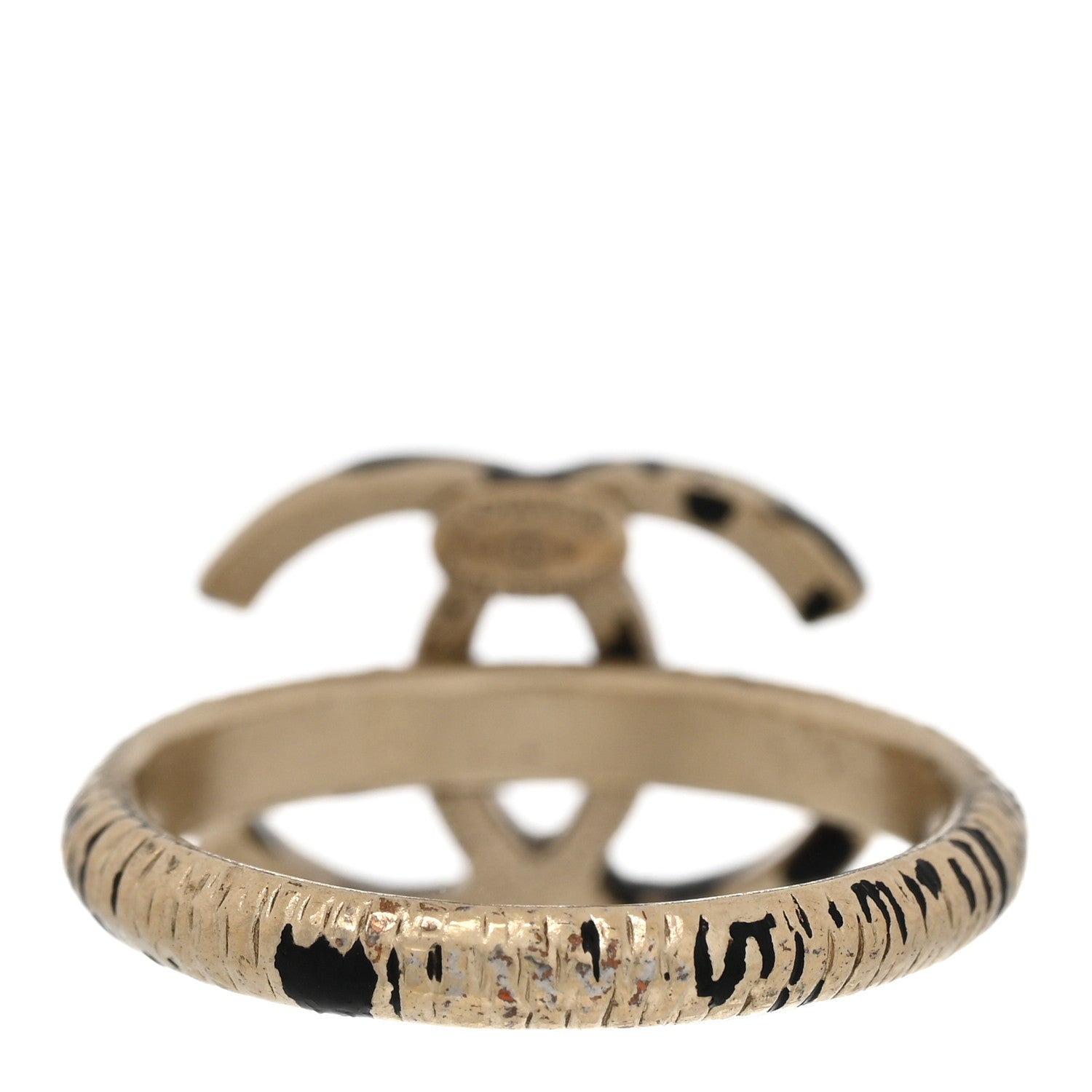 Chanel Matte Jackson Pollock Splattered Paint CC Ring 54/7 Gold Black 3 of 5