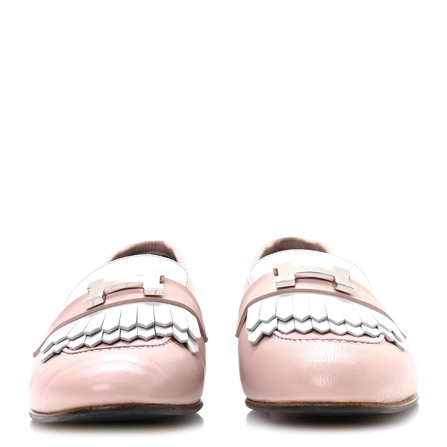 Hermes Goatskin Womens Royal Loafers 37.5 Rose Porcelain White 3 of 9