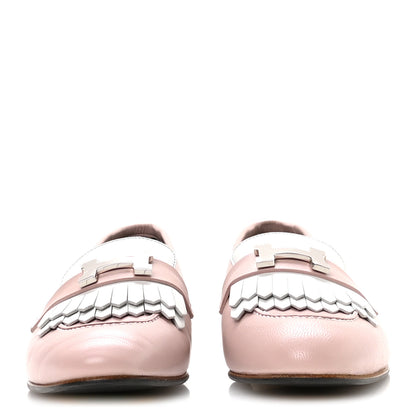 Hermes Goatskin Womens Royal Loafers 37.5 Rose Porcelain White 3 of 9