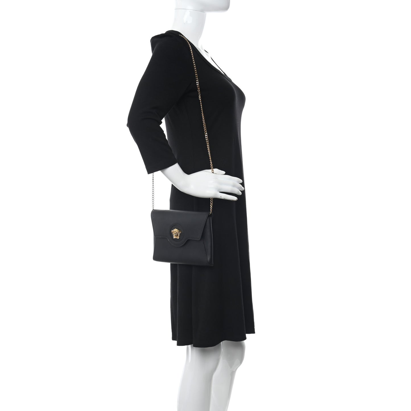 Grained Calfskin La Medusa Chain Crossbody Bag Black