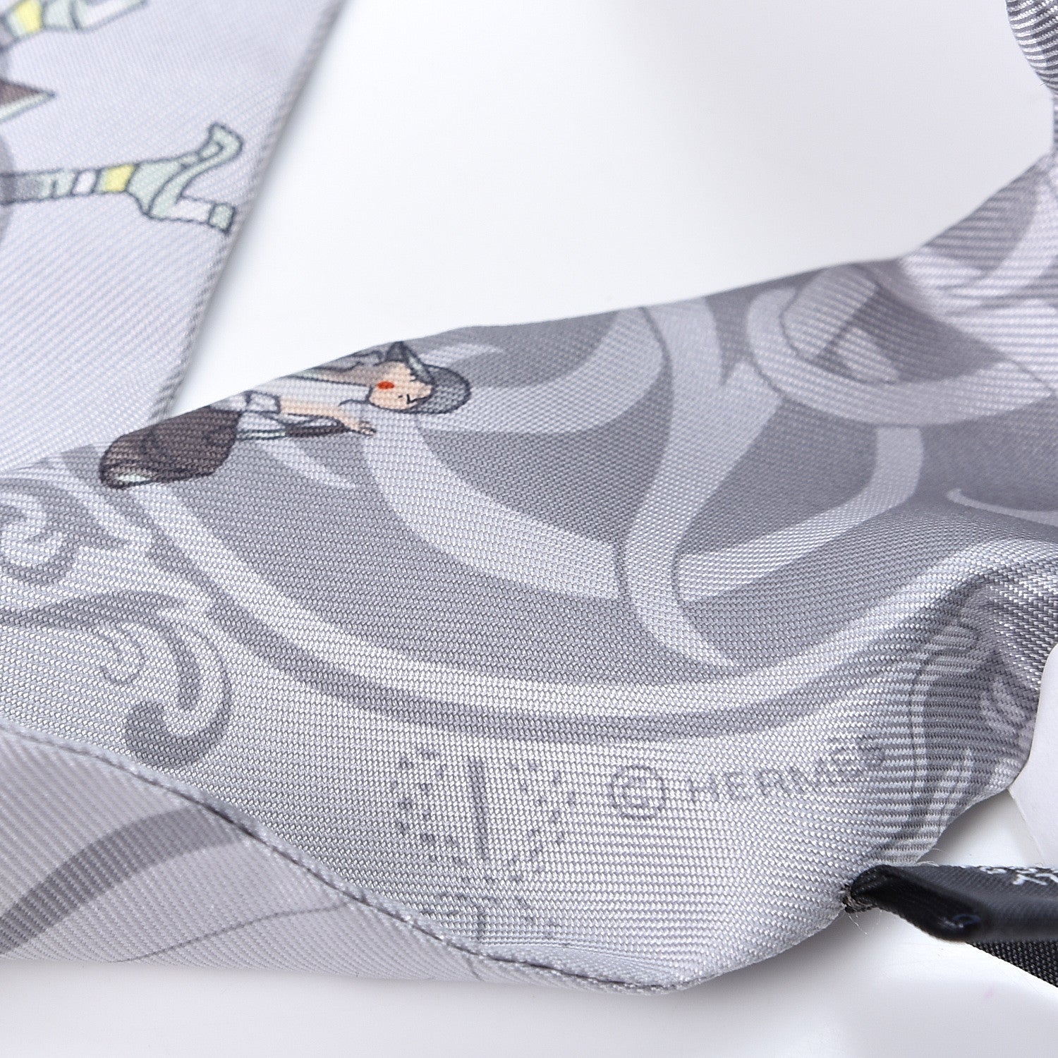 Hermes Silk Ex-Libris Les Parisie Twilly Gris Perle Jaune Soufre 4 of 4