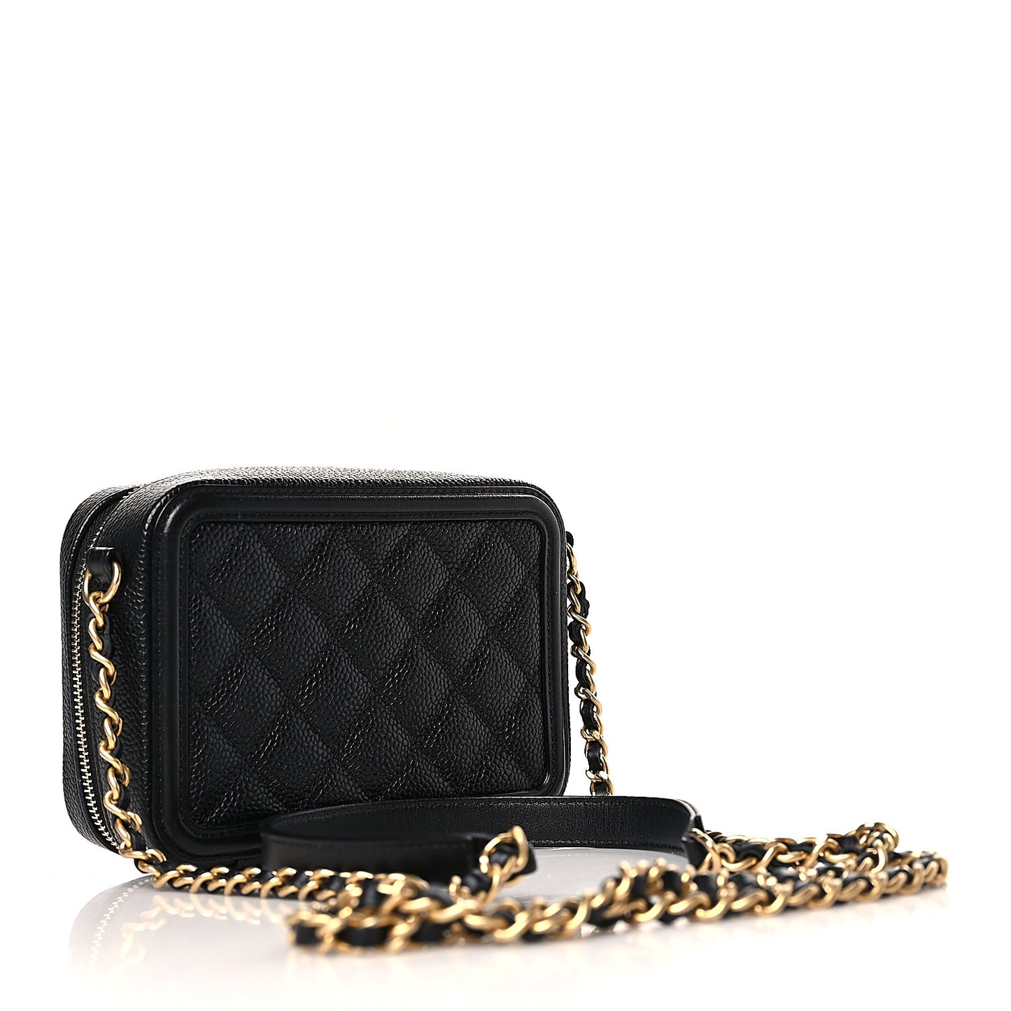 Caviar Quilted CC Filigree Vanity Clutch With Chain Black