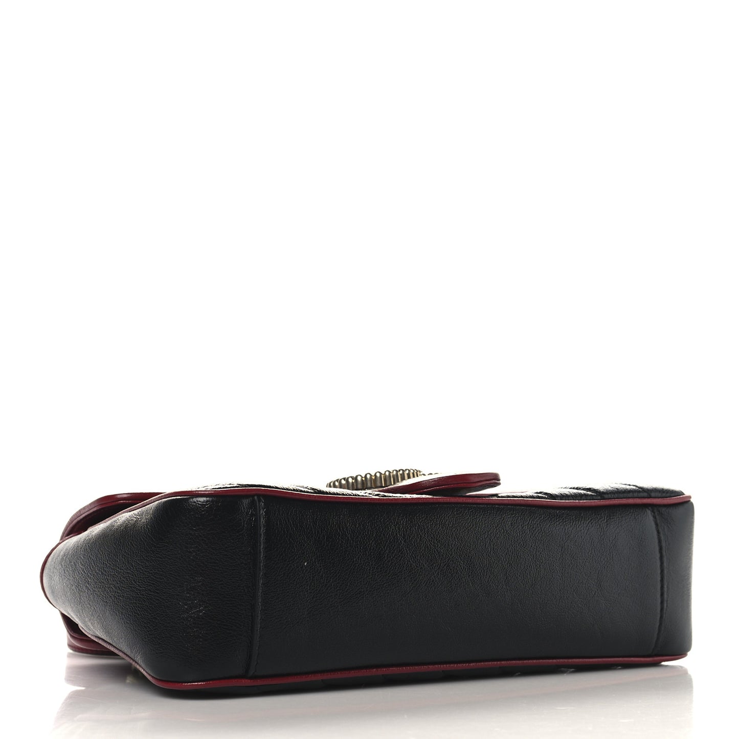 Vintage Effect Calfskin Matelasse Diagonal Small Torchon GG Marmont Shoulder Bag Black Romantic Cherry