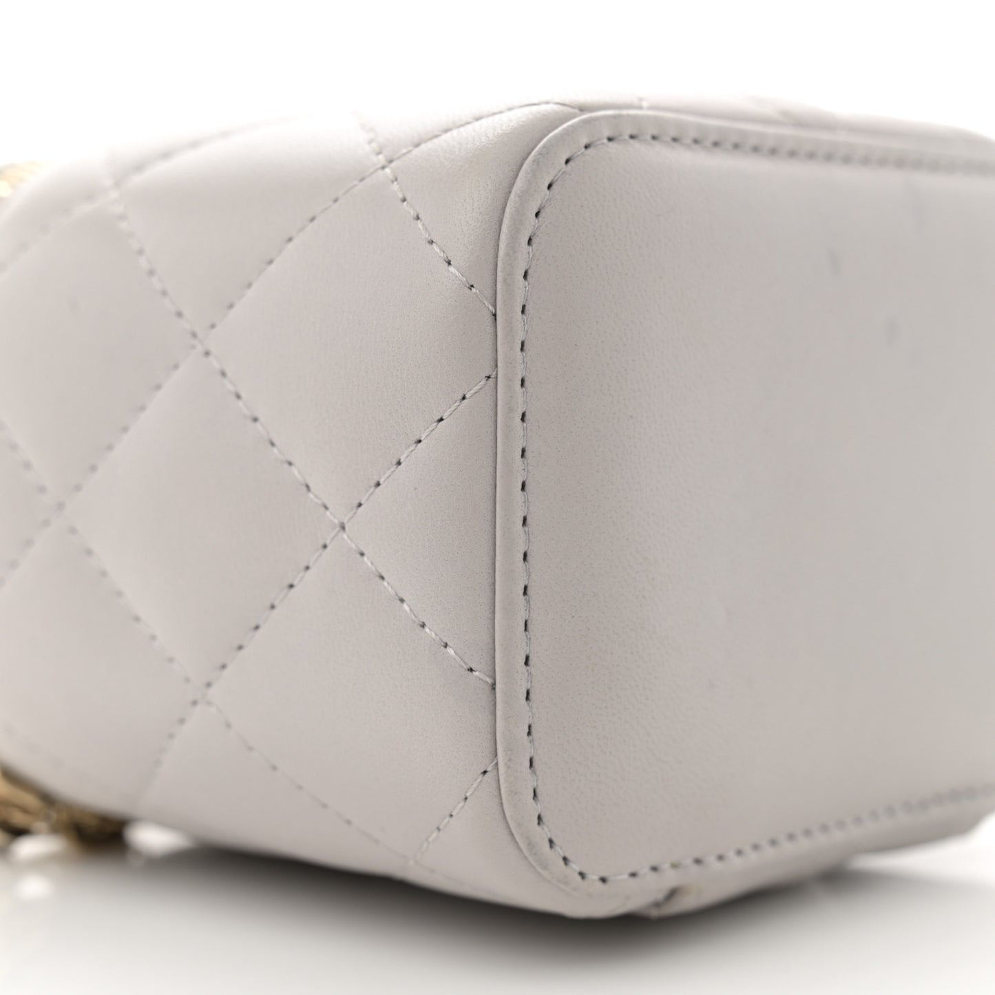 Lambskin Quilted Top Handle Mini Vanity Case With Chain Grey