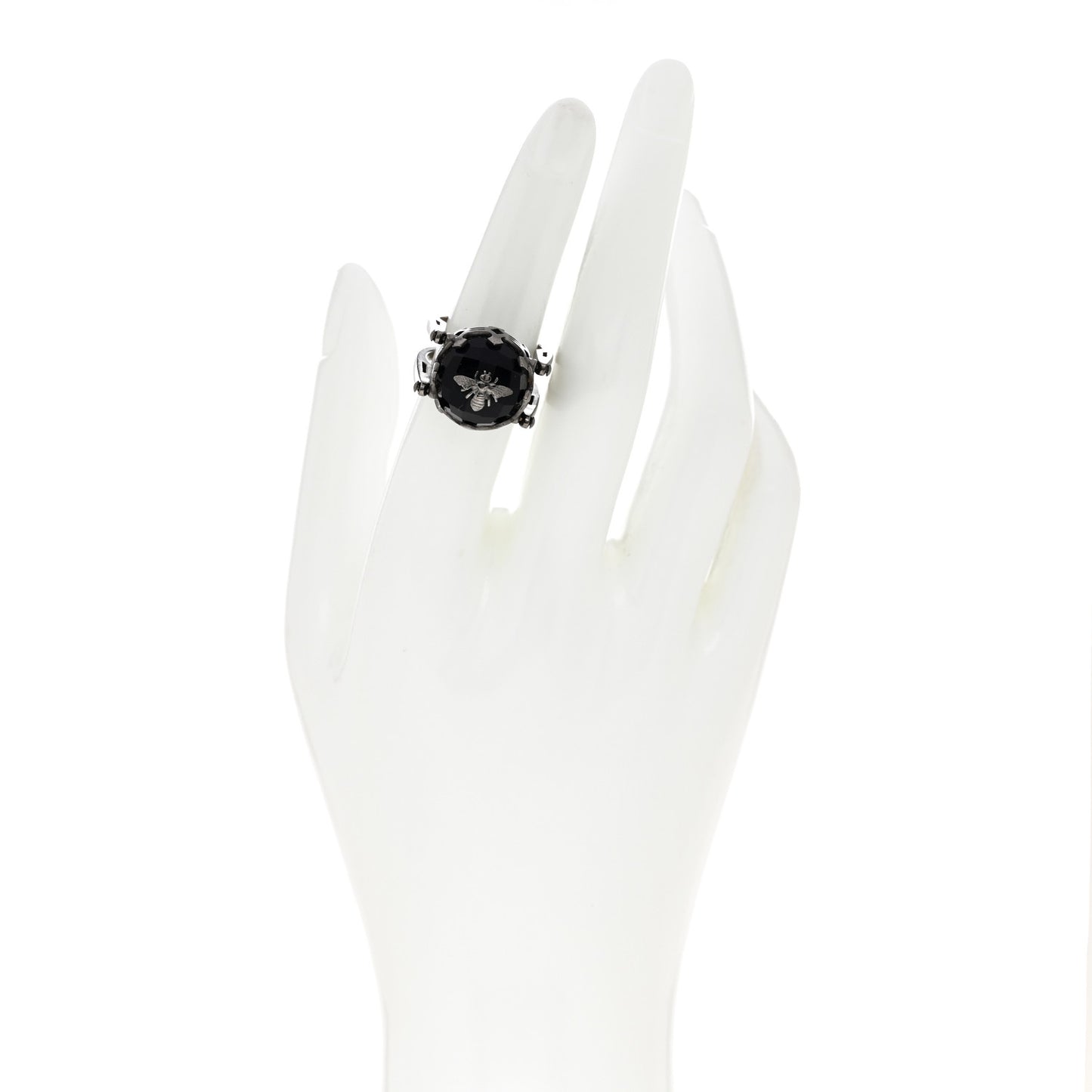 Crystal Metal CD Bee Reversible Ring 6 Silver Black