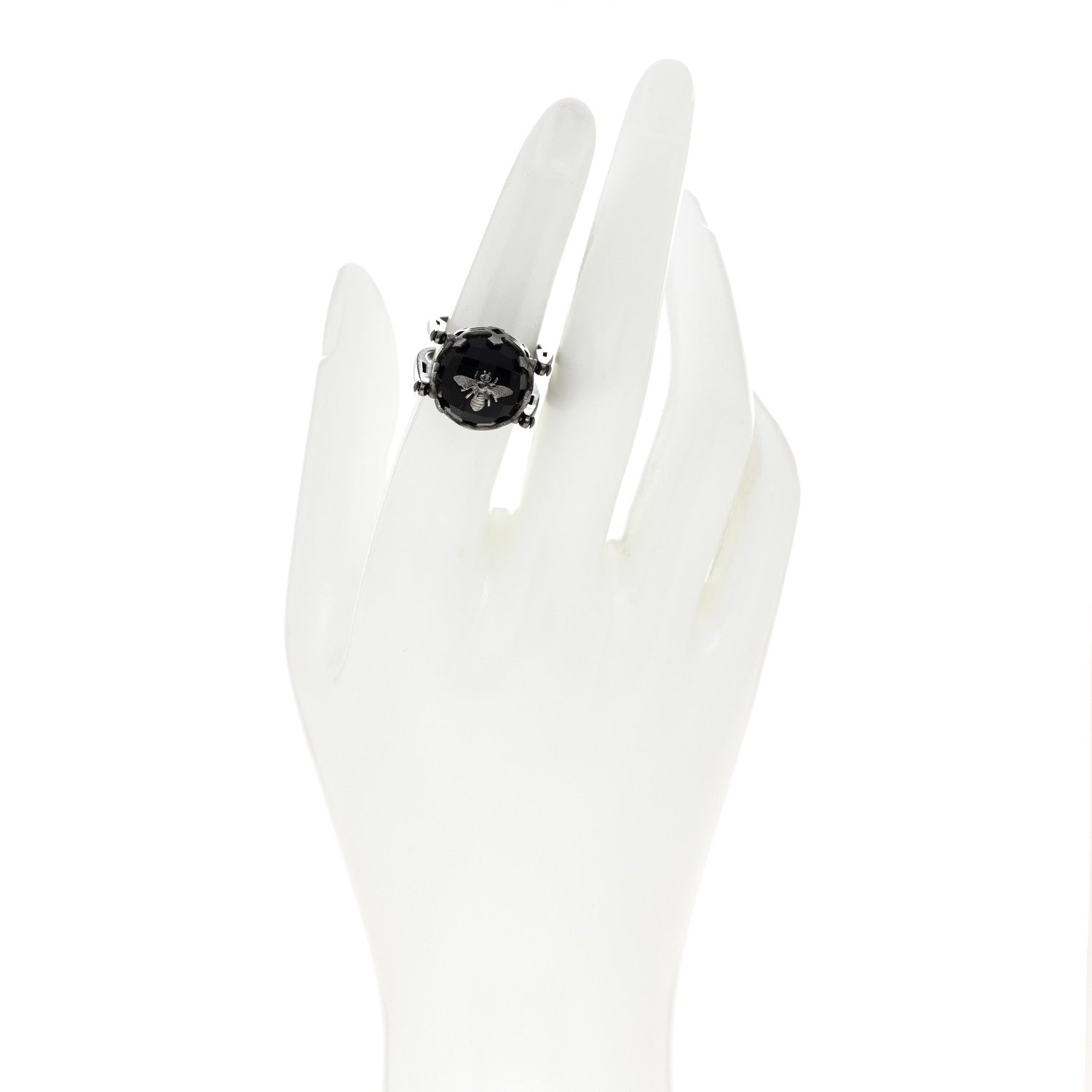 Christian Dior Crystal Metal CD Bee Reversible Ring 6 Silver Black 2 of 6