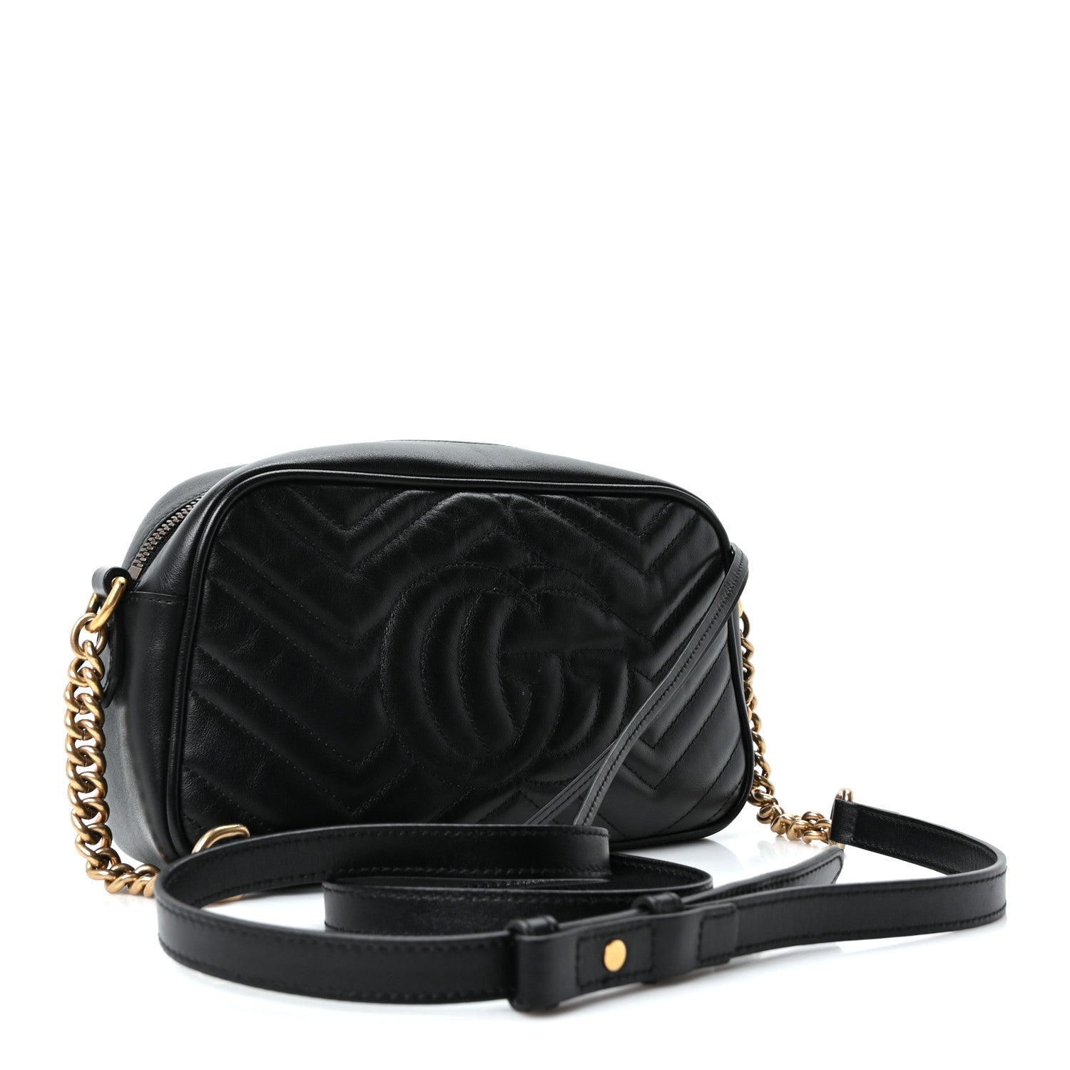 Gucci Calfskin Matelasse Small GG Marmont Chain Shoulder Bag Black 3 of 10
