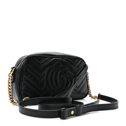 Gucci Calfskin Matelasse Small GG Marmont Chain Shoulder Bag Black 3 of 10