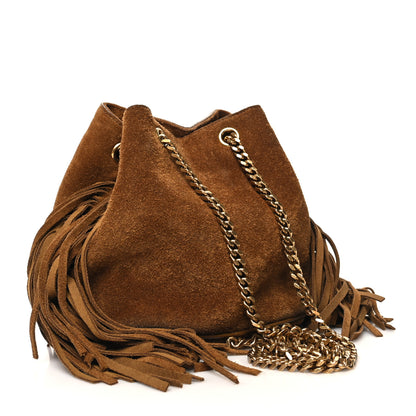 Saint Laurent Suede Calfskin Fringe Baby Emmanuelle Bucket Light Ochre 3 of 12