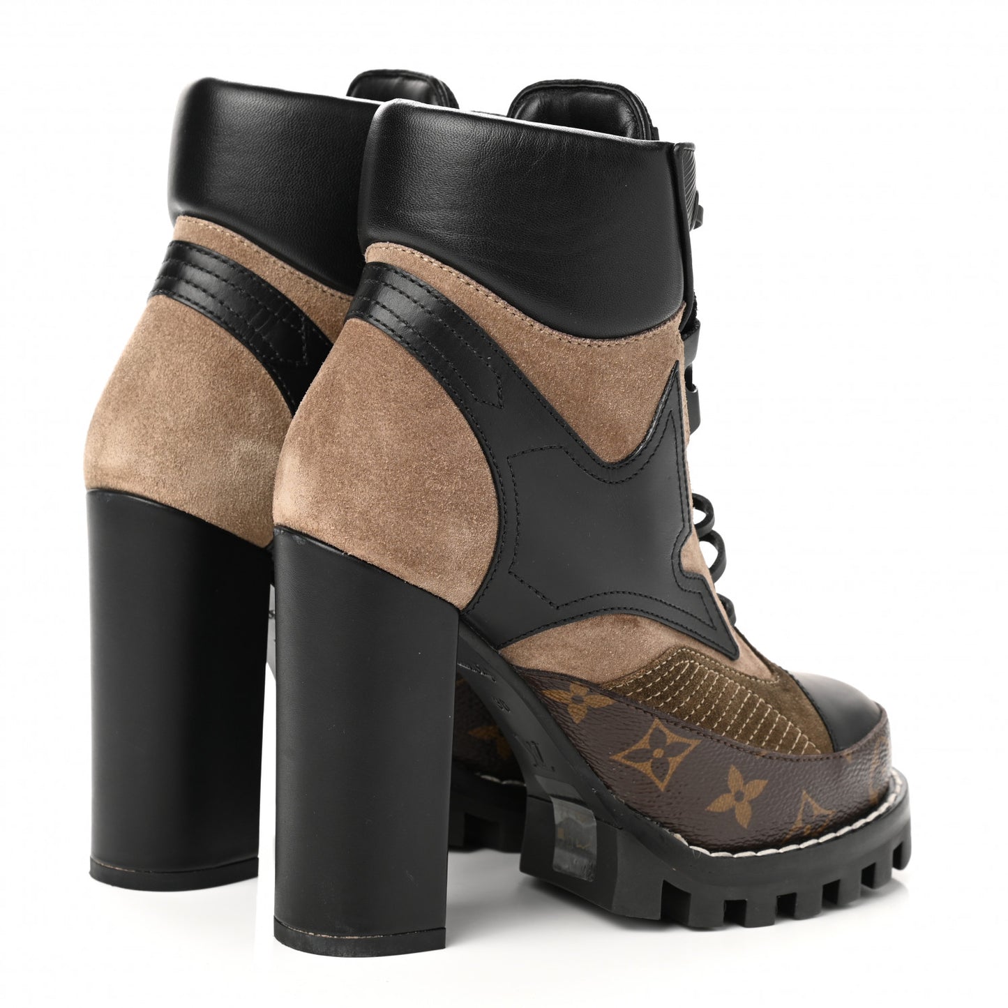 Suede Calfskin Monogram Star Trail Ankle Boots 36 Khaki