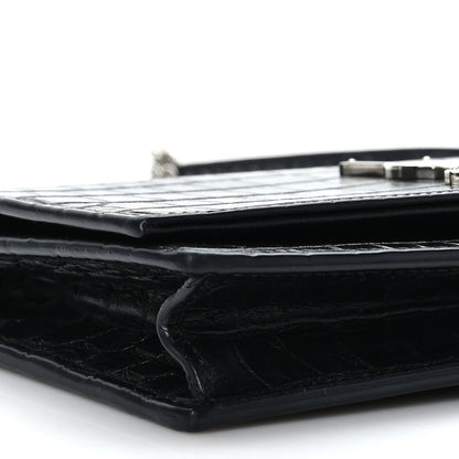 Saint Laurent Calfskin Crocodile Embossed Kate Monogram Tassel Chain Wallet Black 7 of 8