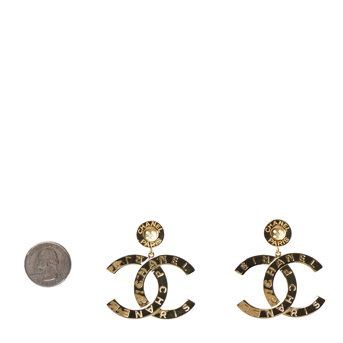 Metal Large Paris Button Earrings Gold