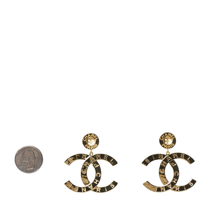 Chanel Metal Large Paris Button Earrings Gold 2 of 4