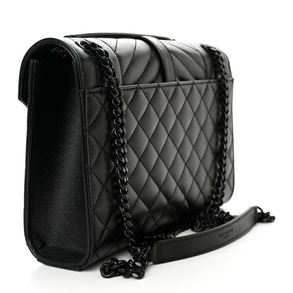 Saint Laurent Grain De Poudre Textured Mixed Matelasse Triquilt Medium Monogram Monochrome Satchel Black 3 of 11