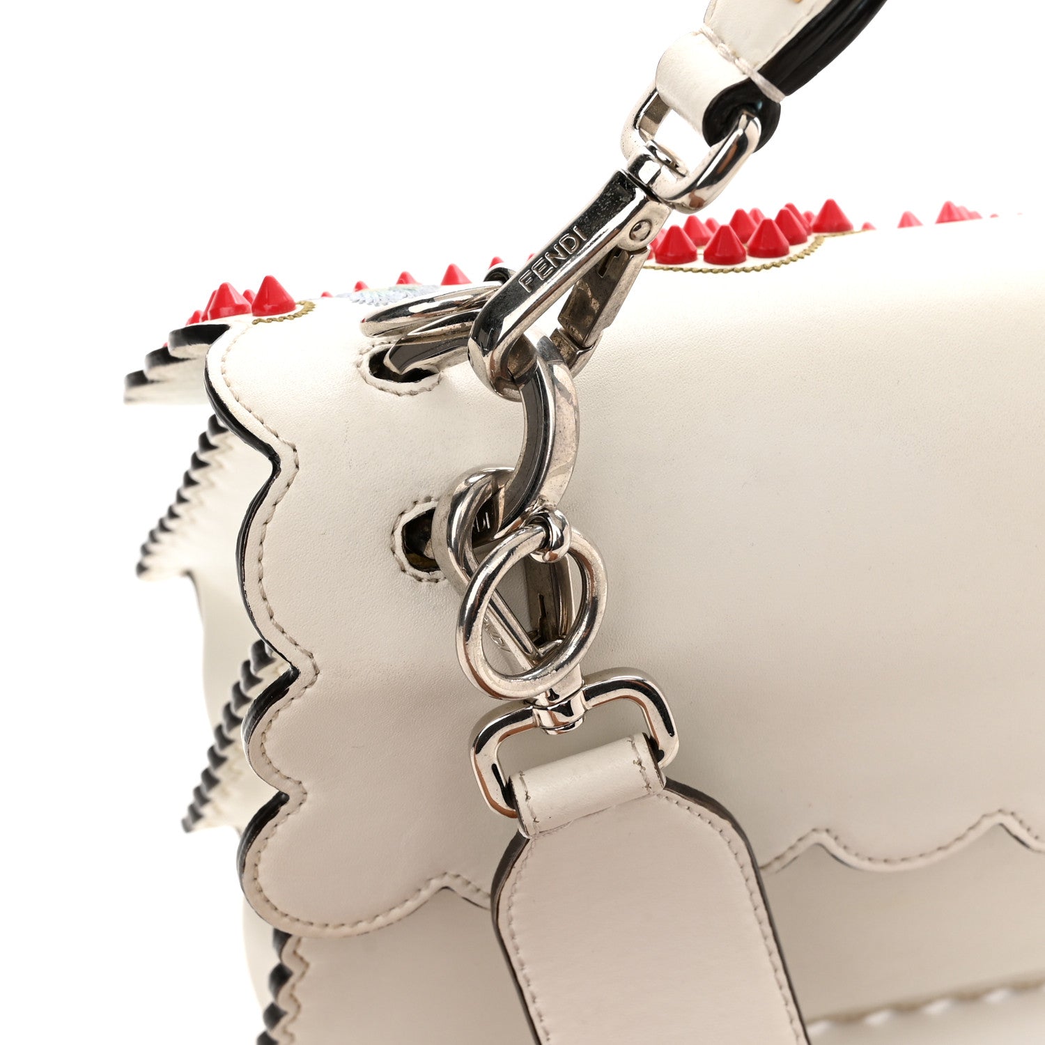 Fendi Vitello Liberty Scalloped Studded Flowers and Bows Kan I Shoulder Bag White Multicolor 18 of 21