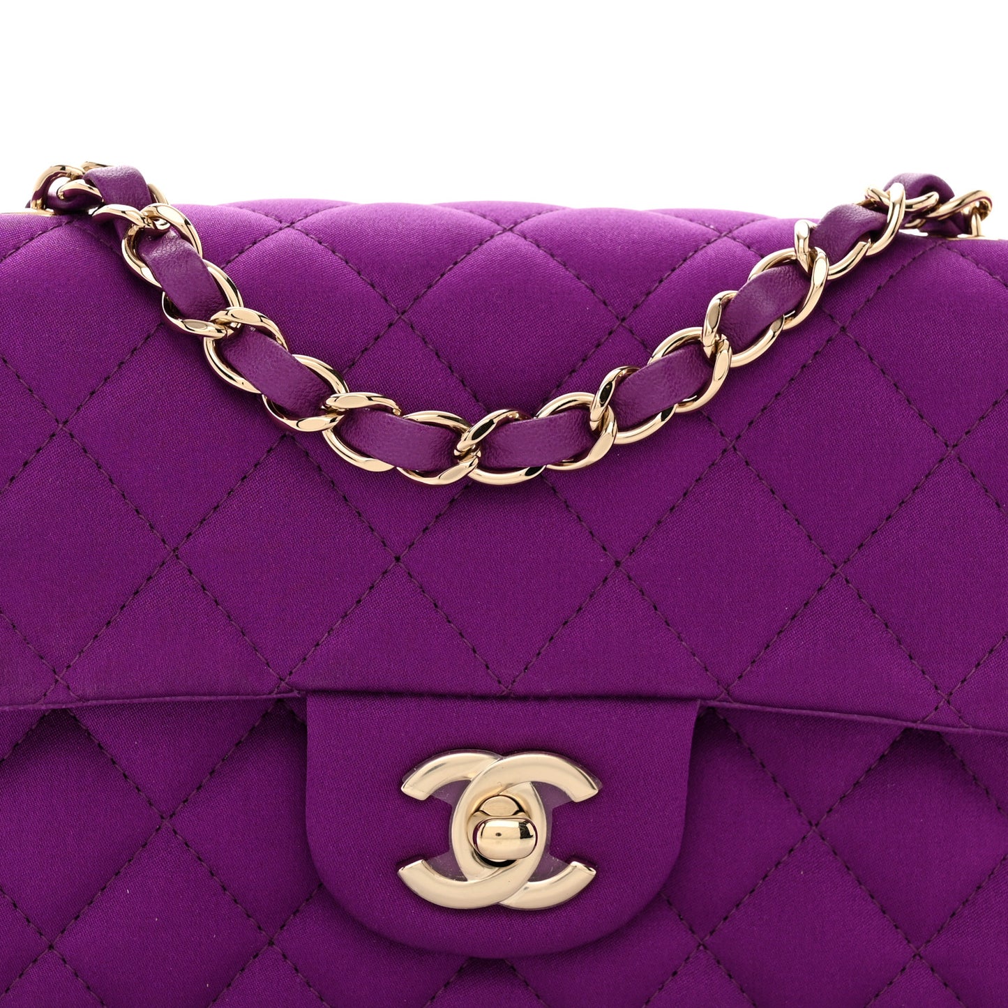Satin Quilted Mini Rectangular Flap Purple