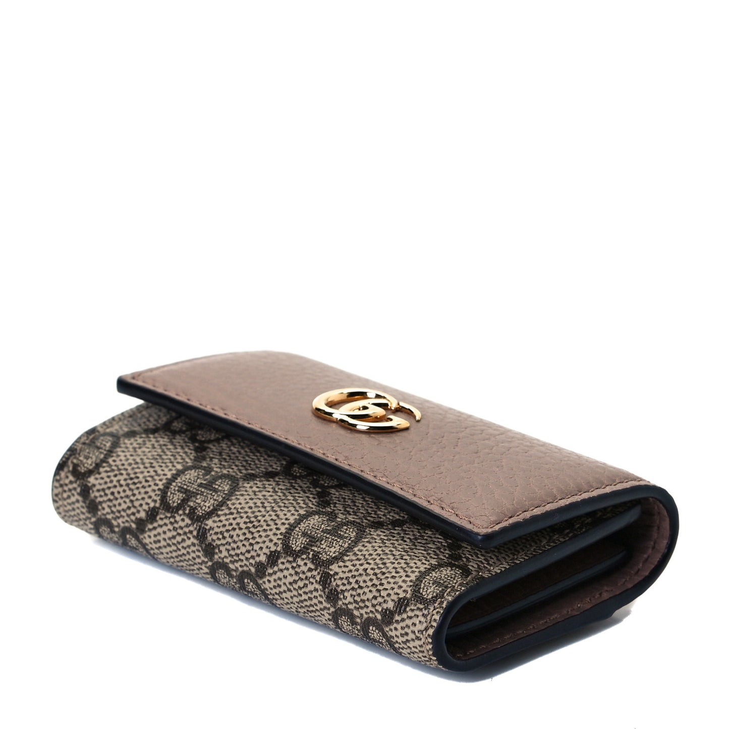 Dollar Calfskin GG Supreme Monogram GG Marmont 6 Key Holder Case Porcelain Rose Beige Ebony