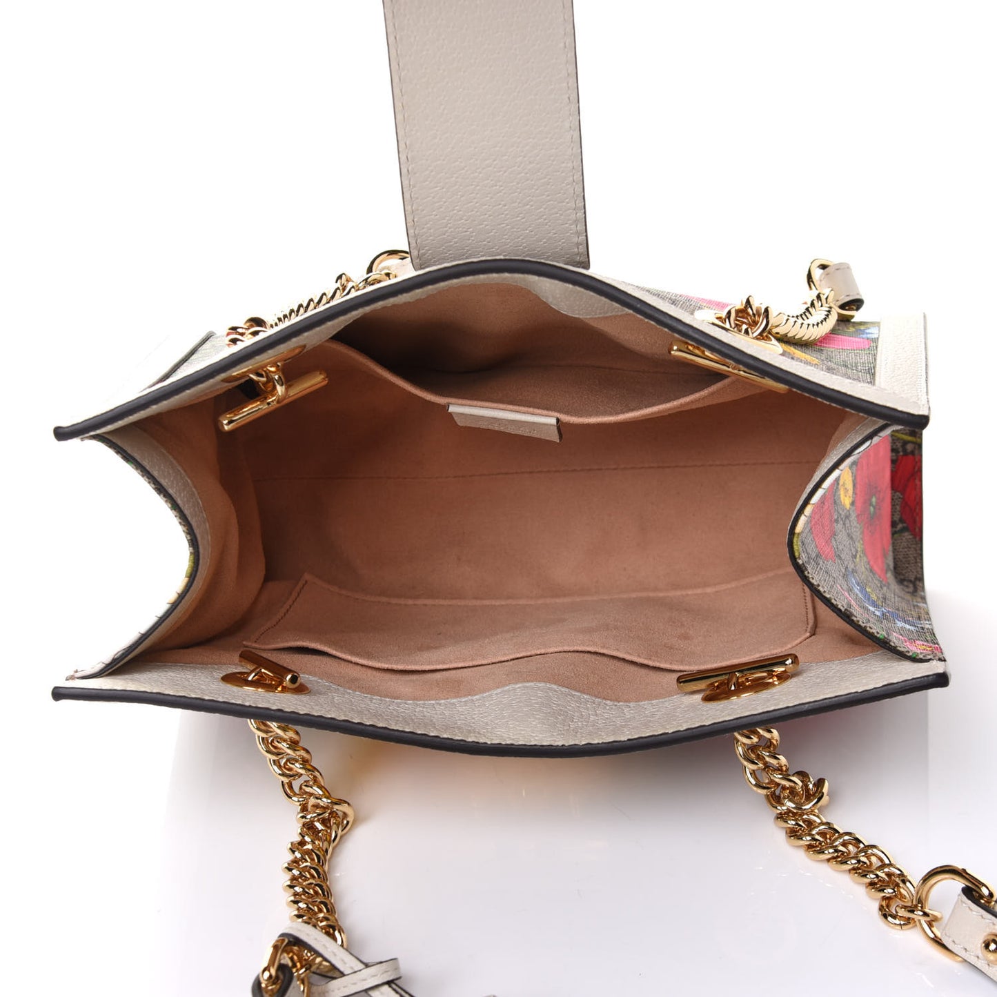 GG Supreme Monogram Flora Textured Calfskin Small Padlock Tote Beige Ebony Multicolor Mystic White