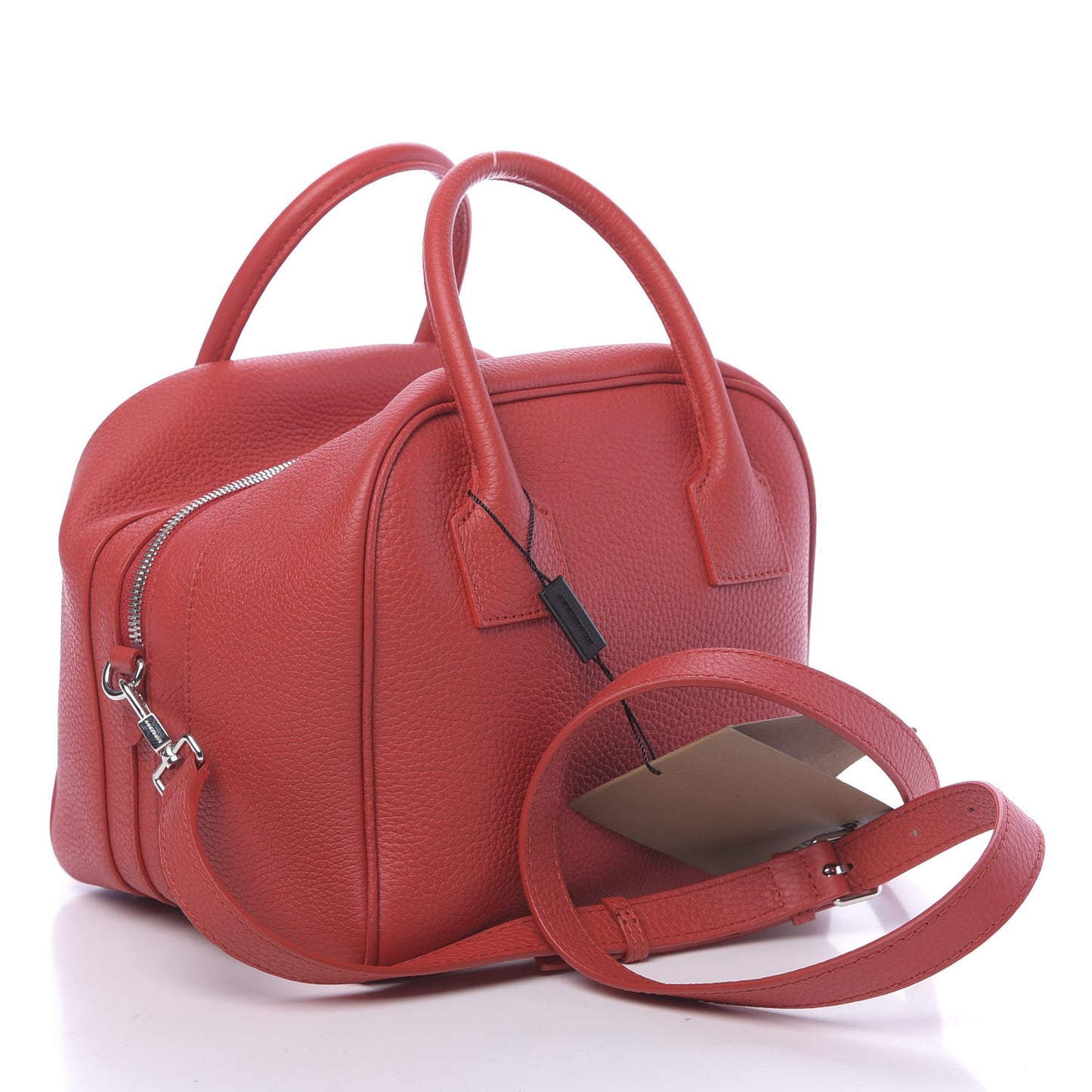 Soft Grain Calfskin Small Cube Bowling Bag Bright Red