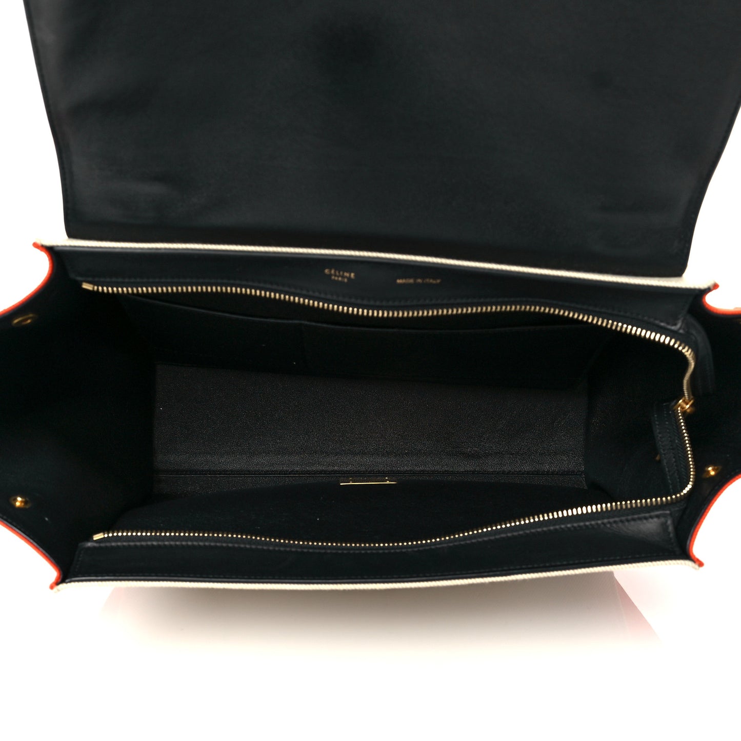 Smooth Calfskin Canvas Medium Trapeze Black Beige Orange