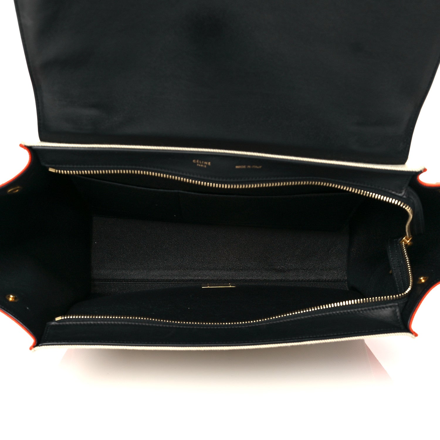 Celine Smooth Calfskin Canvas Medium Trapeze Black Beige Orange 4 of 8