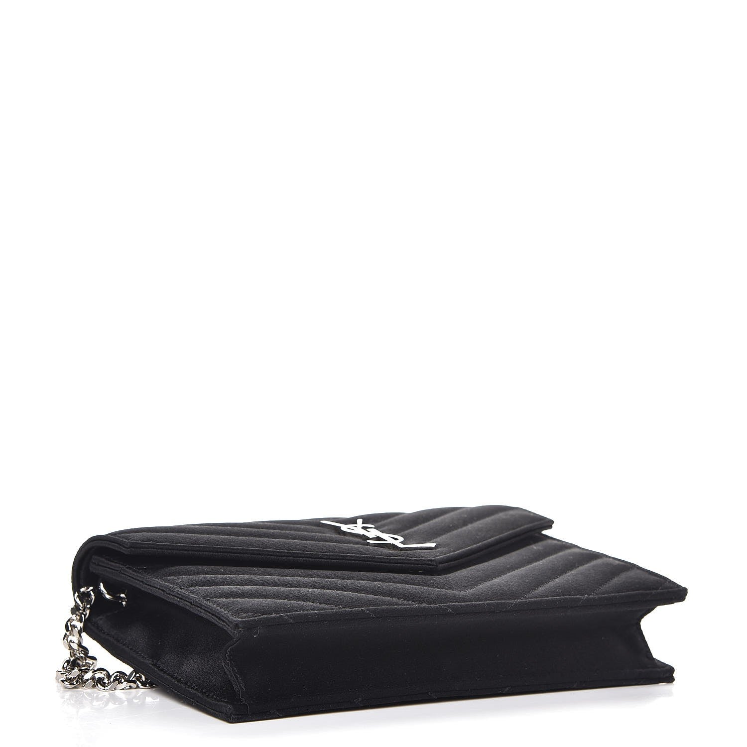 Saint Laurent Satin Chevron Monogram Envelope Chain Wallet Black 4 of 6