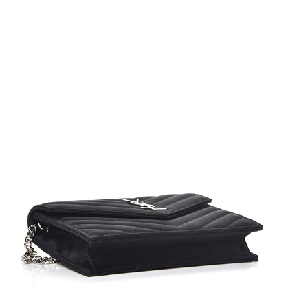Saint Laurent Satin Chevron Monogram Envelope Chain Wallet Black 4 of 6