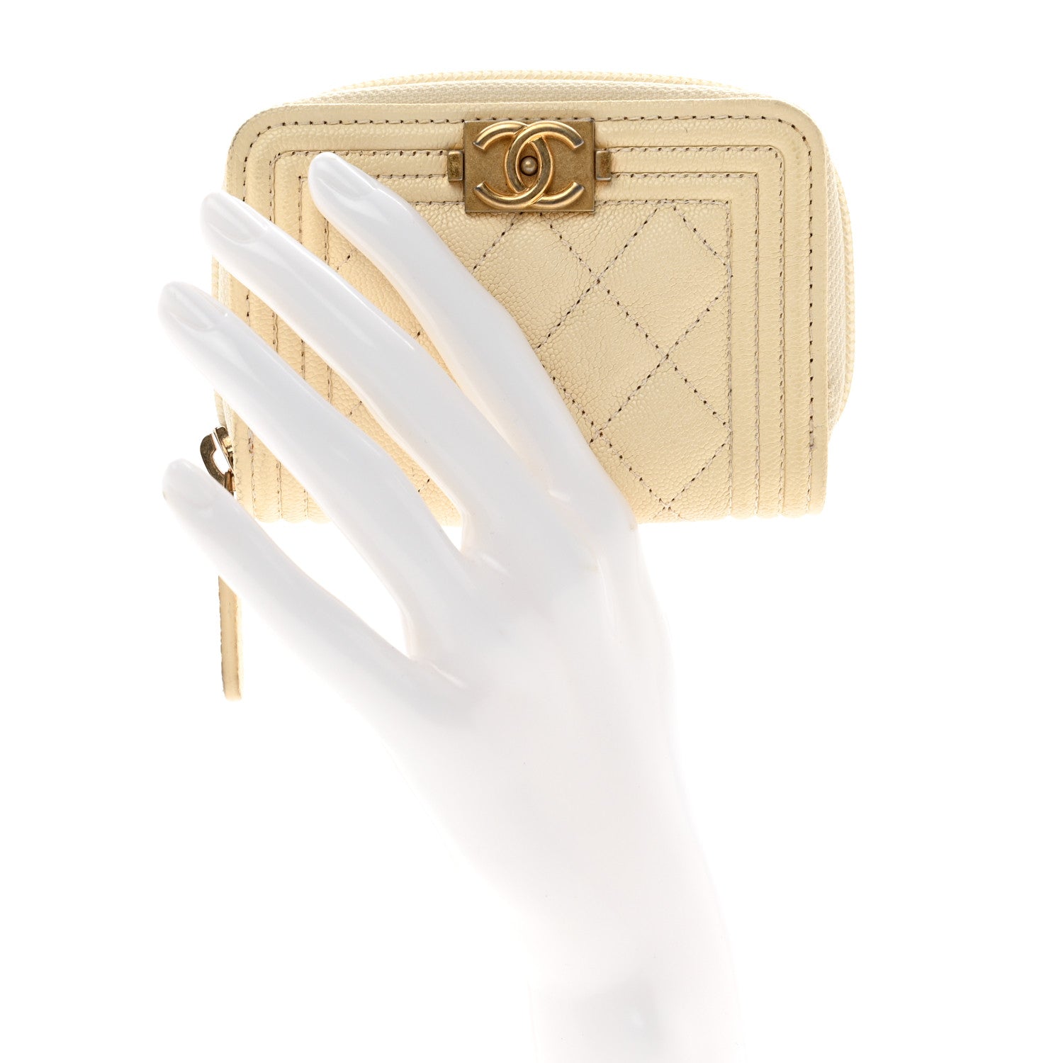 Chanel Caviar Quilted Boy Zip Around Coin Purse Wallet Ivory 2 of 9