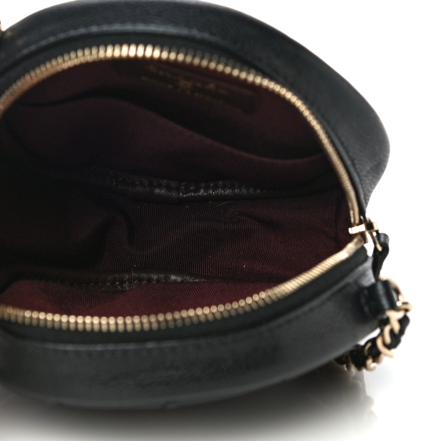 Caviar Quilted Round Clutch With Chain Black
