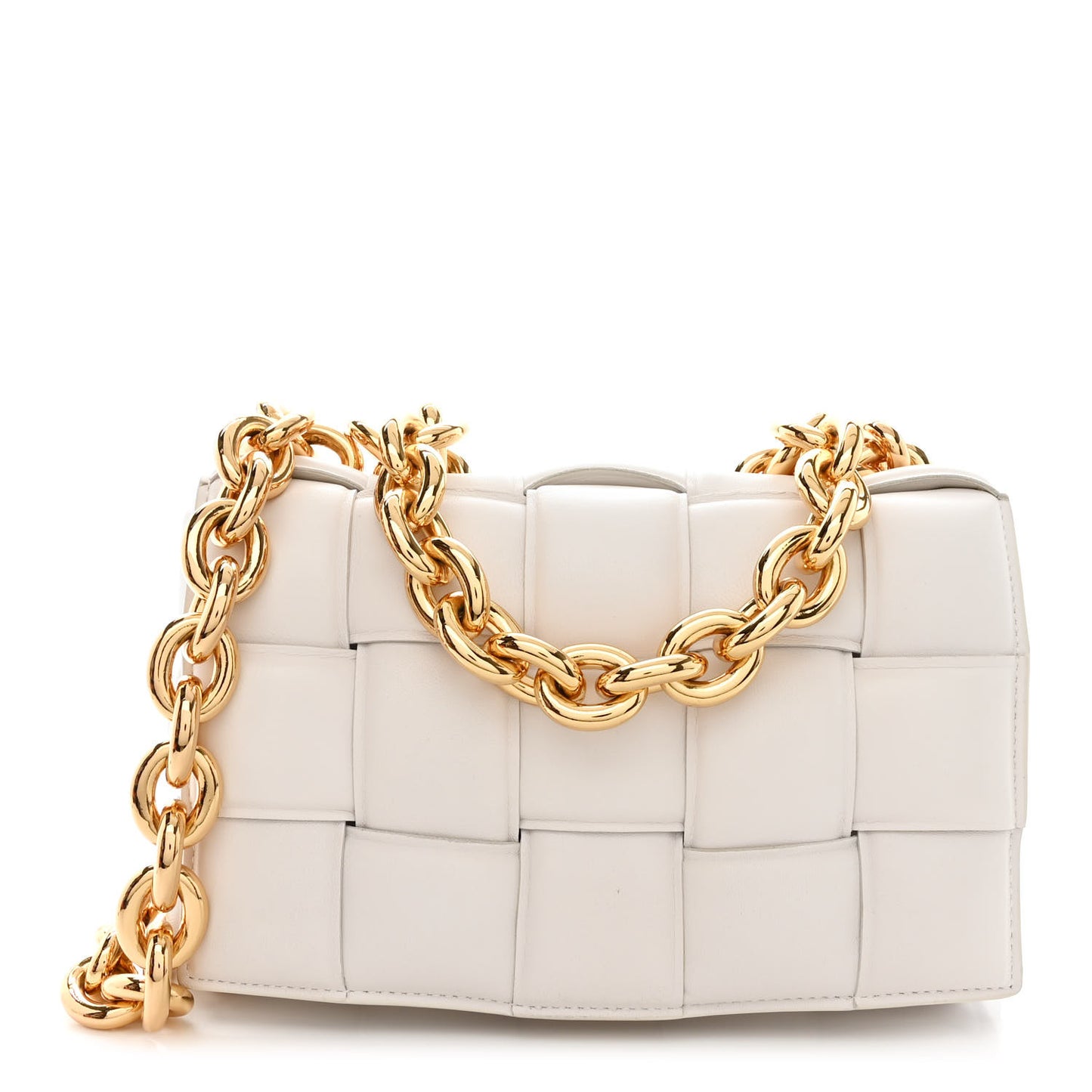 Lambskin Maxi Intreccio Padded Chain Cassette Crossbody Bag White