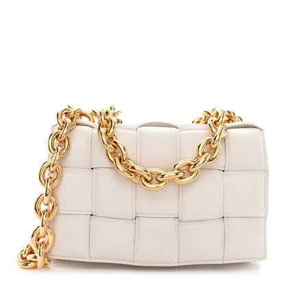 Bottega Veneta Lambskin Maxi Intreccio Padded Chain Cassette Crossbody Bag White 1 of 10