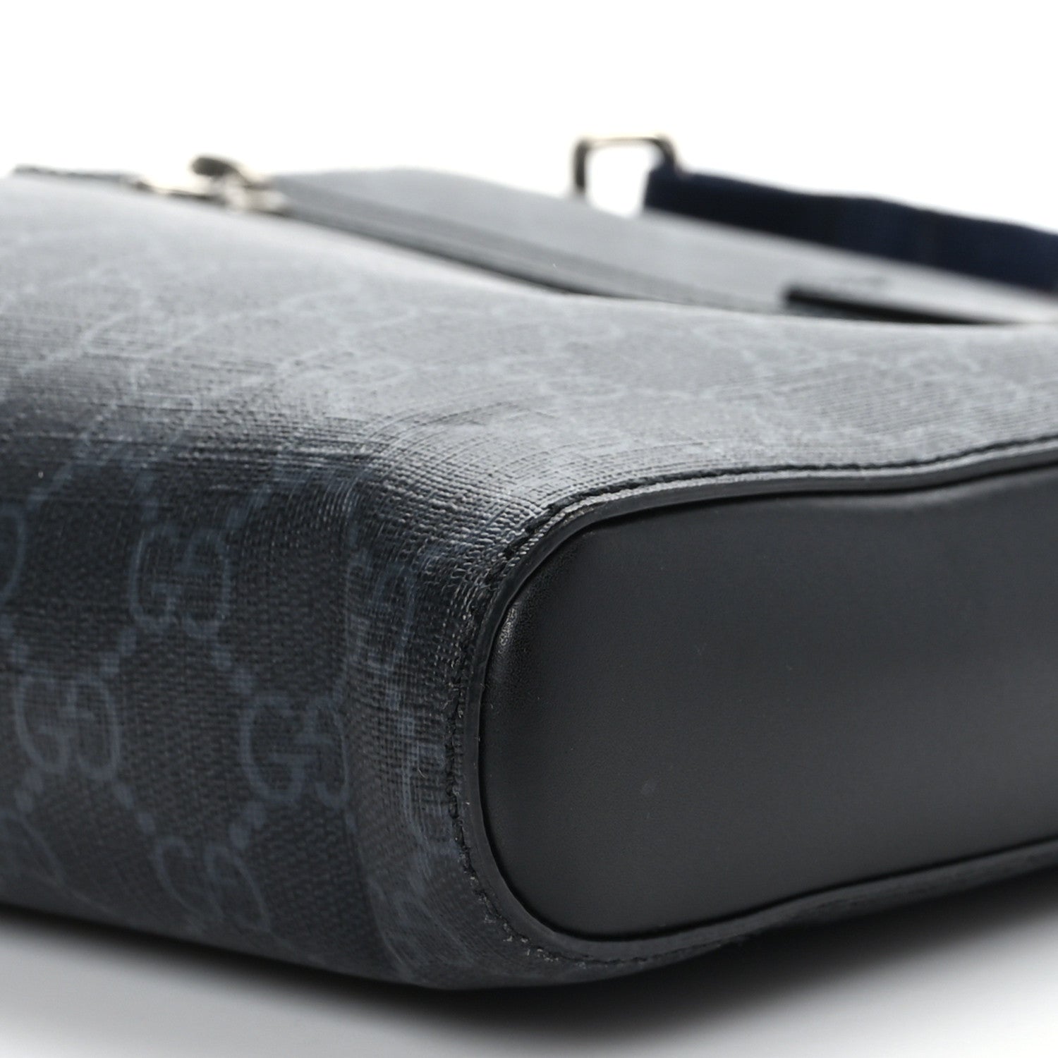Gucci GG Supreme Monogram Appia Calfskin Web Flat Messenger Bag Black Grey 10 of 10