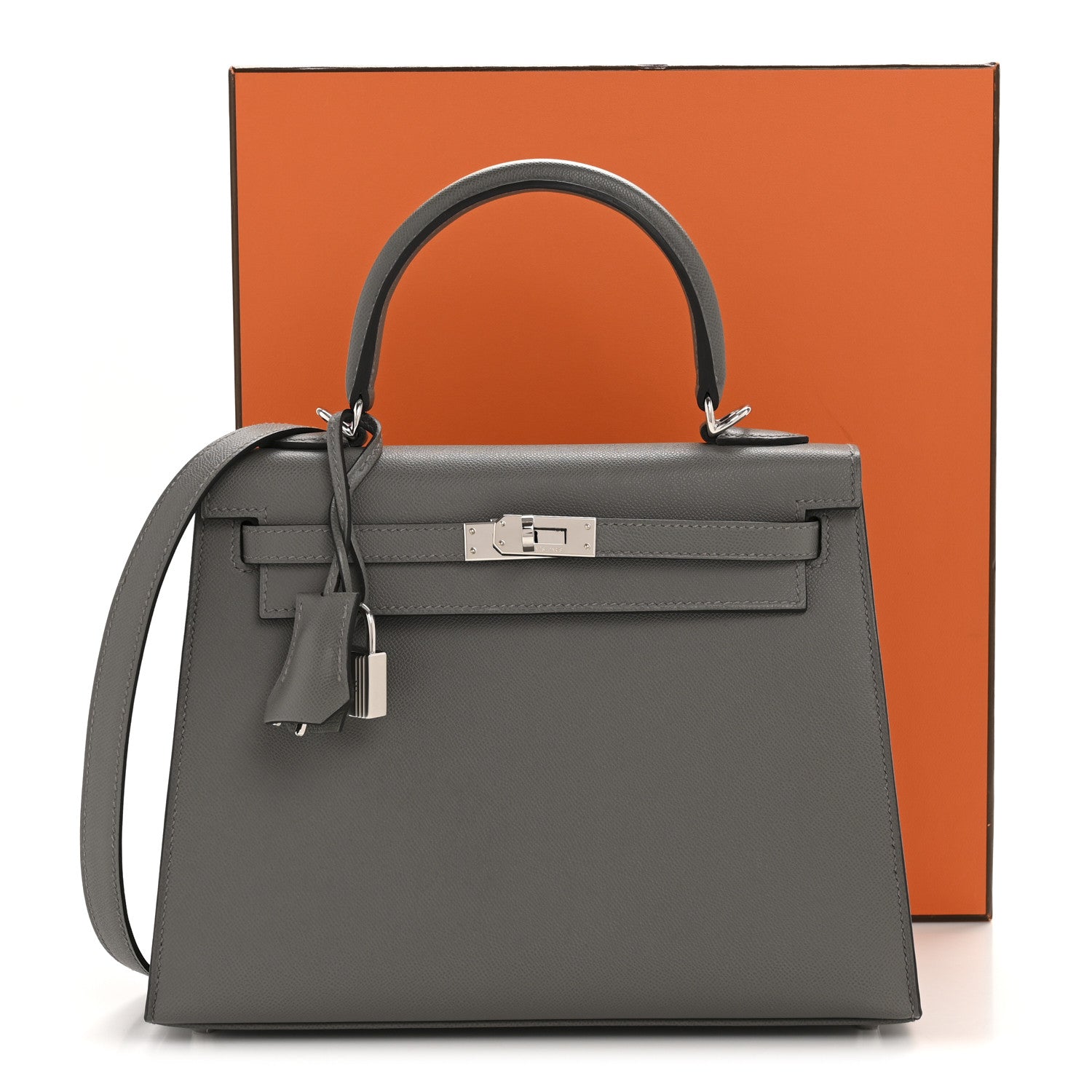 Hermes Madame Calfskin Kelly Sellier 25 Gris Meyer 11 of 11