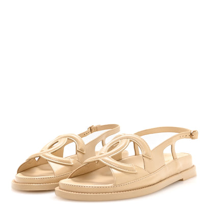 Chanel Crumpled Shiny Lambskin CC Cut Out Dad Sandals 39 Beige 4 of 9