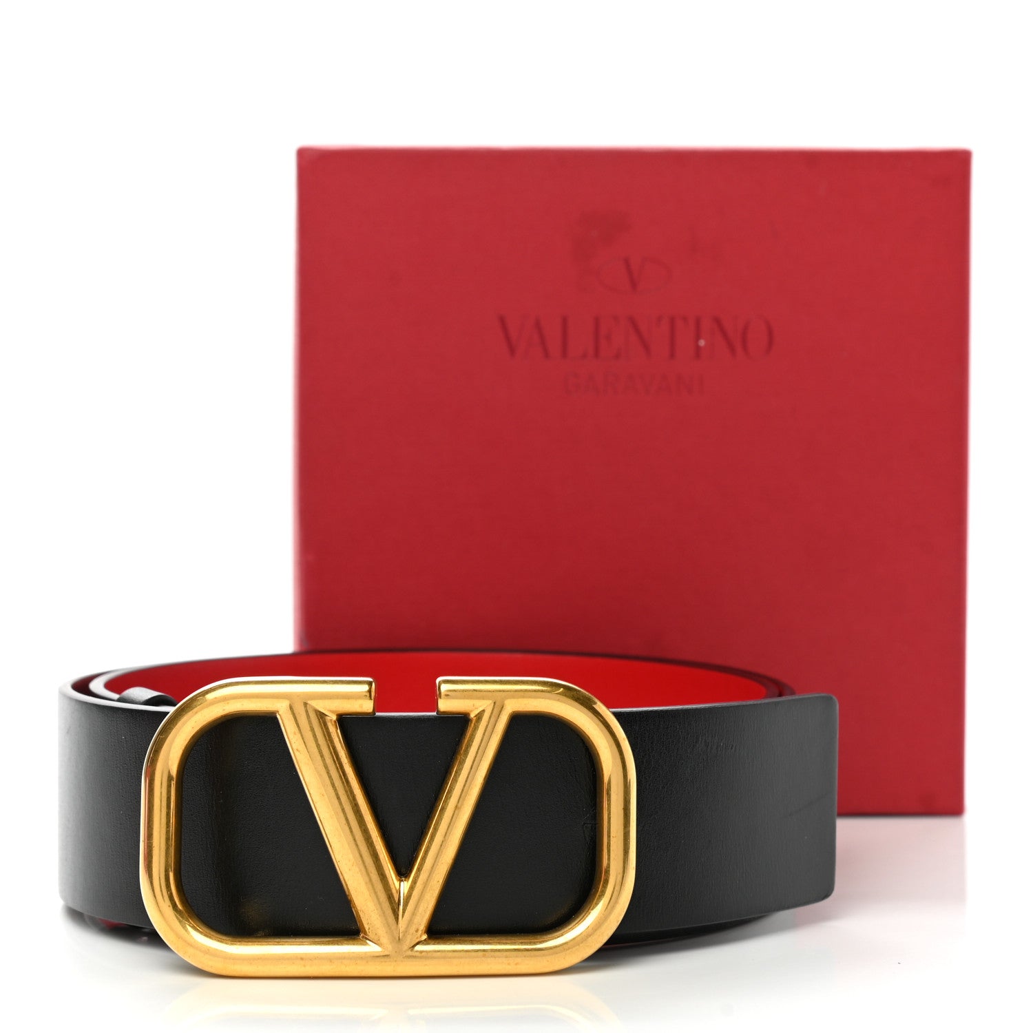 Valentino Garavani Glossy Calfskin VLogo Reversible 70mm Belt Black Rouge Pur 6 of 6
