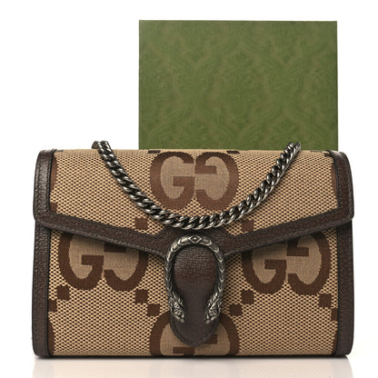 Gucci Monogram Jumbo GG Textured Dollar Calfskin Mini Dionysus Chain Wallet Camel Ebony New Acero 9 of 9