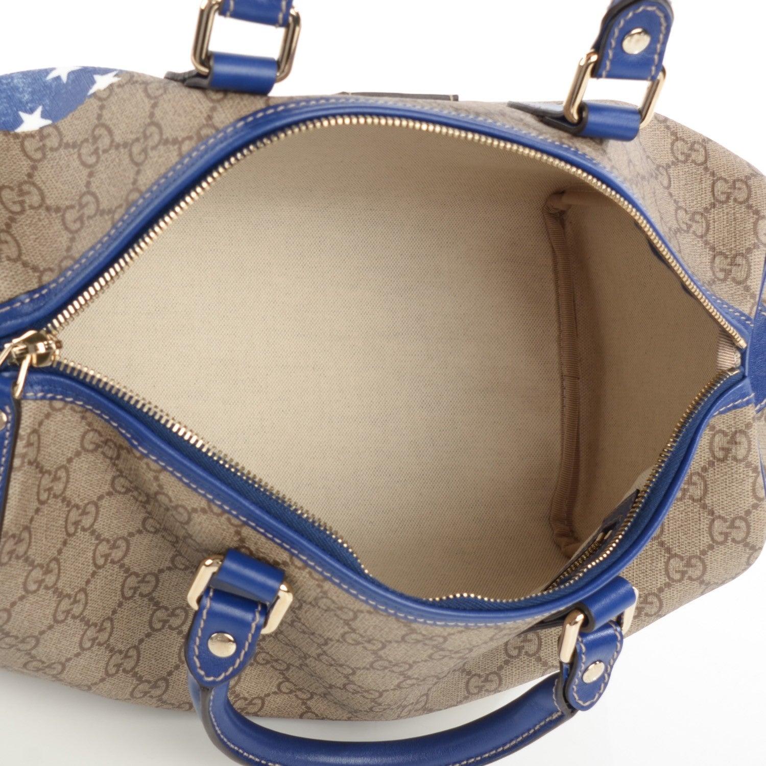 Gucci GG Plus Monogram Medium Boston USA Flag Unicef Duffle Blue 5 of 7