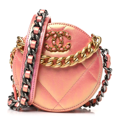 Chanel Iridescent Calfskin Quilted Chanel 19 Round Clutch With Chain Pink 1 of 10