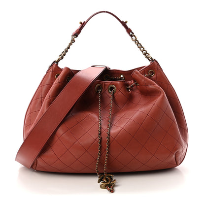 Chanel Calfskin Stitched Large Drawstring CC Bag Burgundy 1 of 10