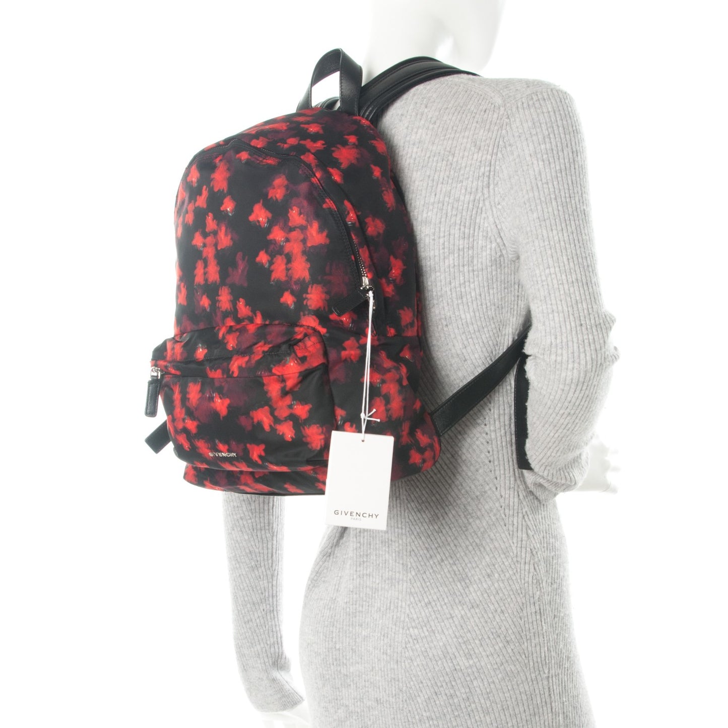 Nylon Calfskin Floral Print Small Backpack Black