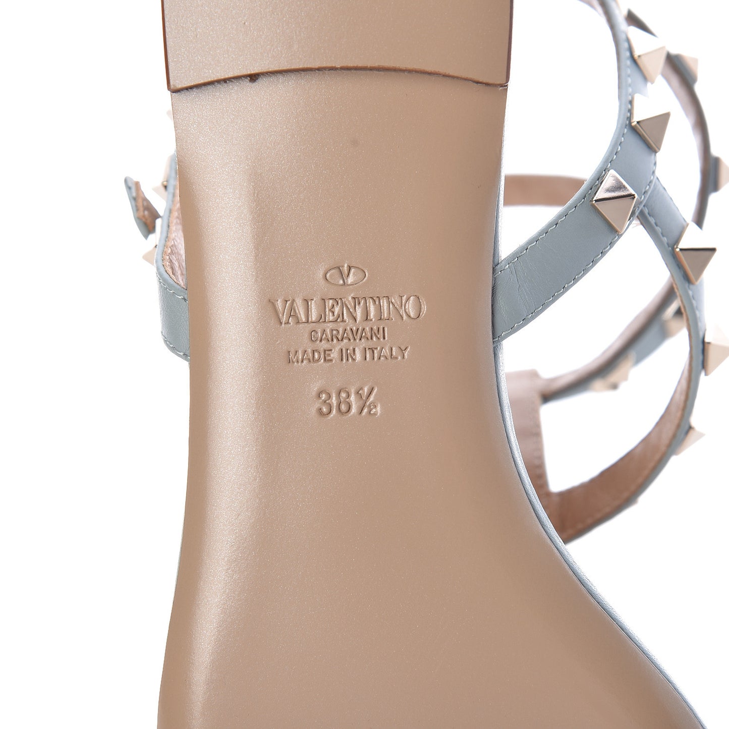 Nappa Rockstud Ankle Wrap Flat Thong Sandals 38.5 Celadon