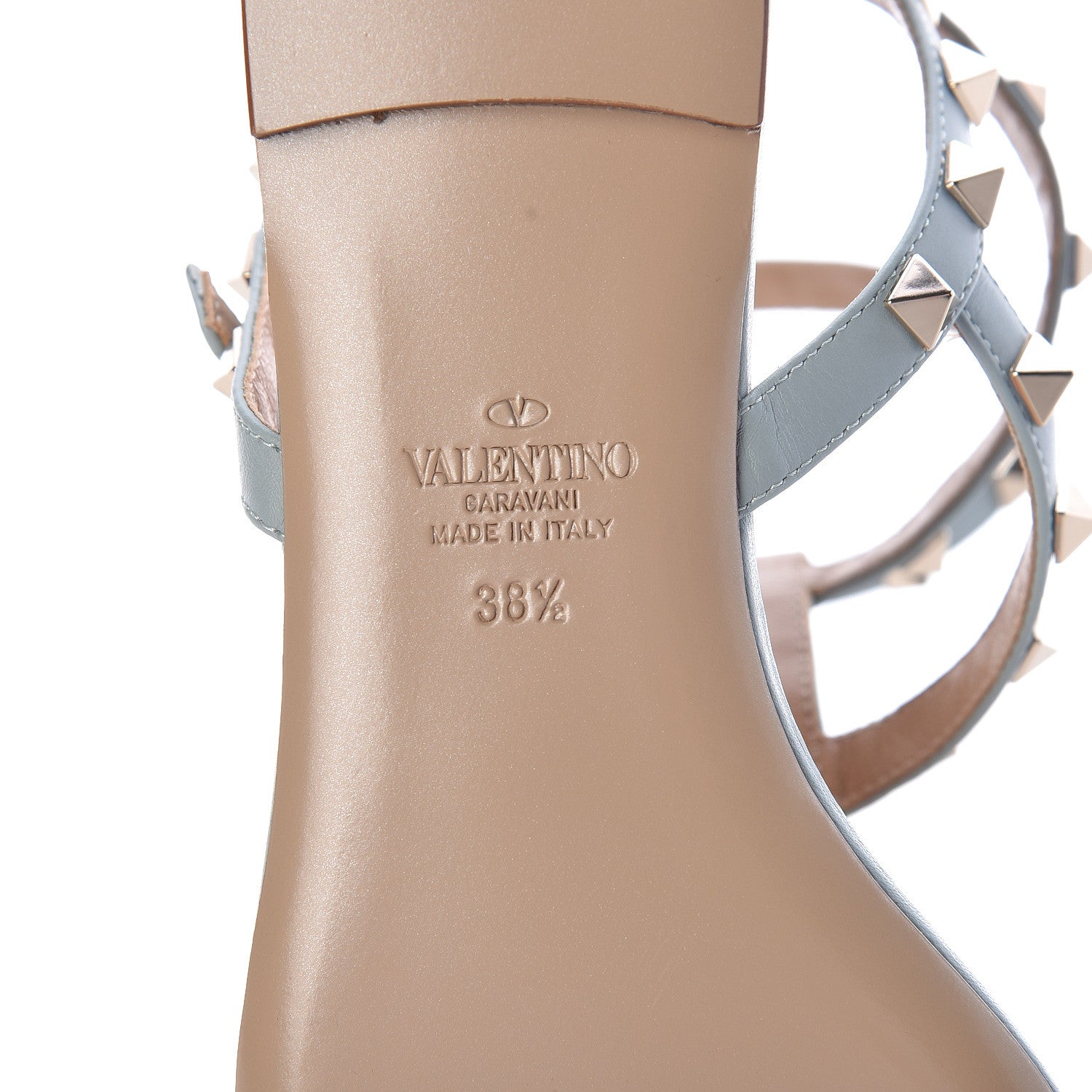 Valentino Garavani Nappa Rockstud Ankle Wrap Flat Thong Sandals 38.5 Celadon 6 of 8