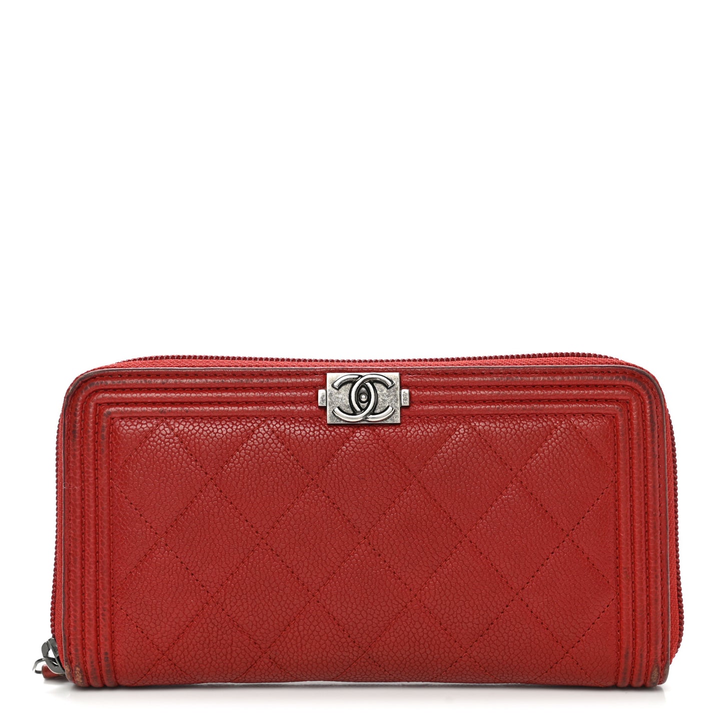 Caviar Quilted Large Boy Zip Around Wallet Red
