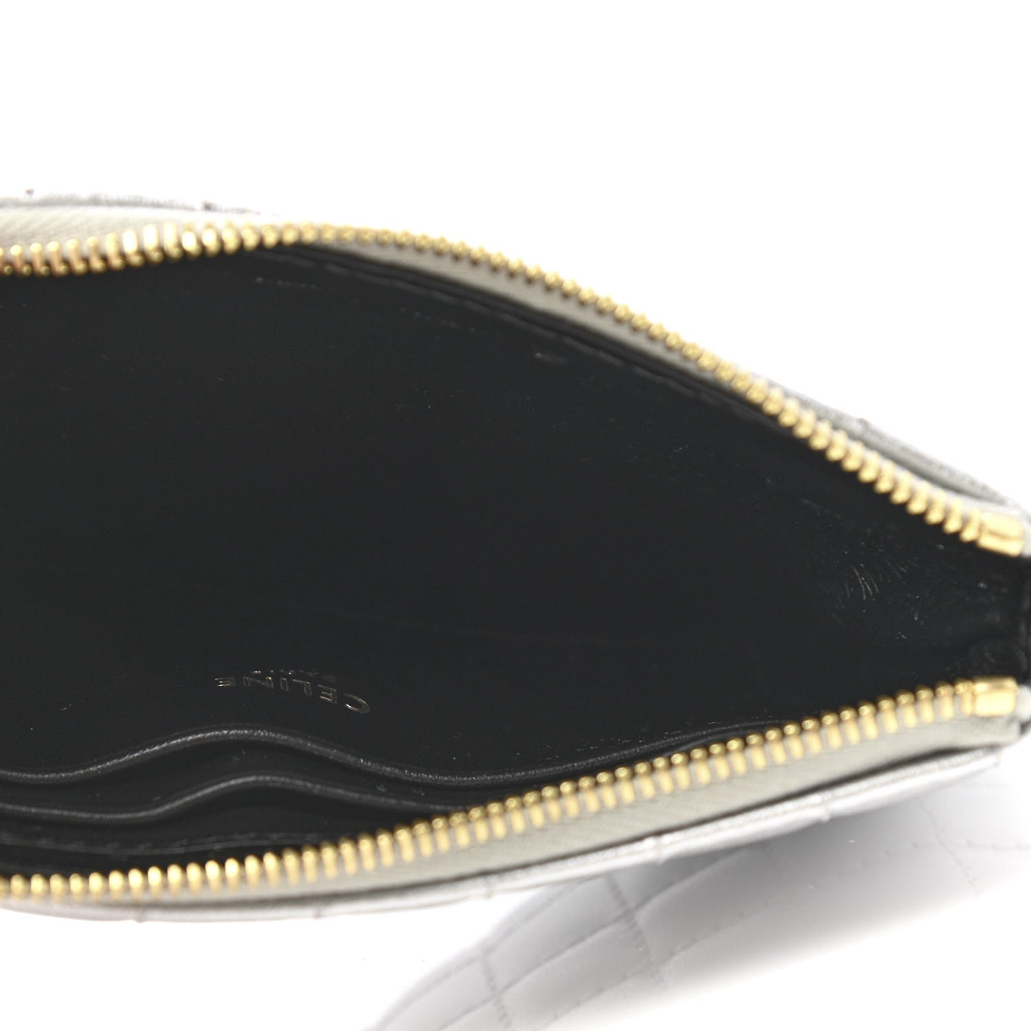 Celine Laminated Calfskin Quilted C Charm Coin Card Pouch Silver 5 of 7