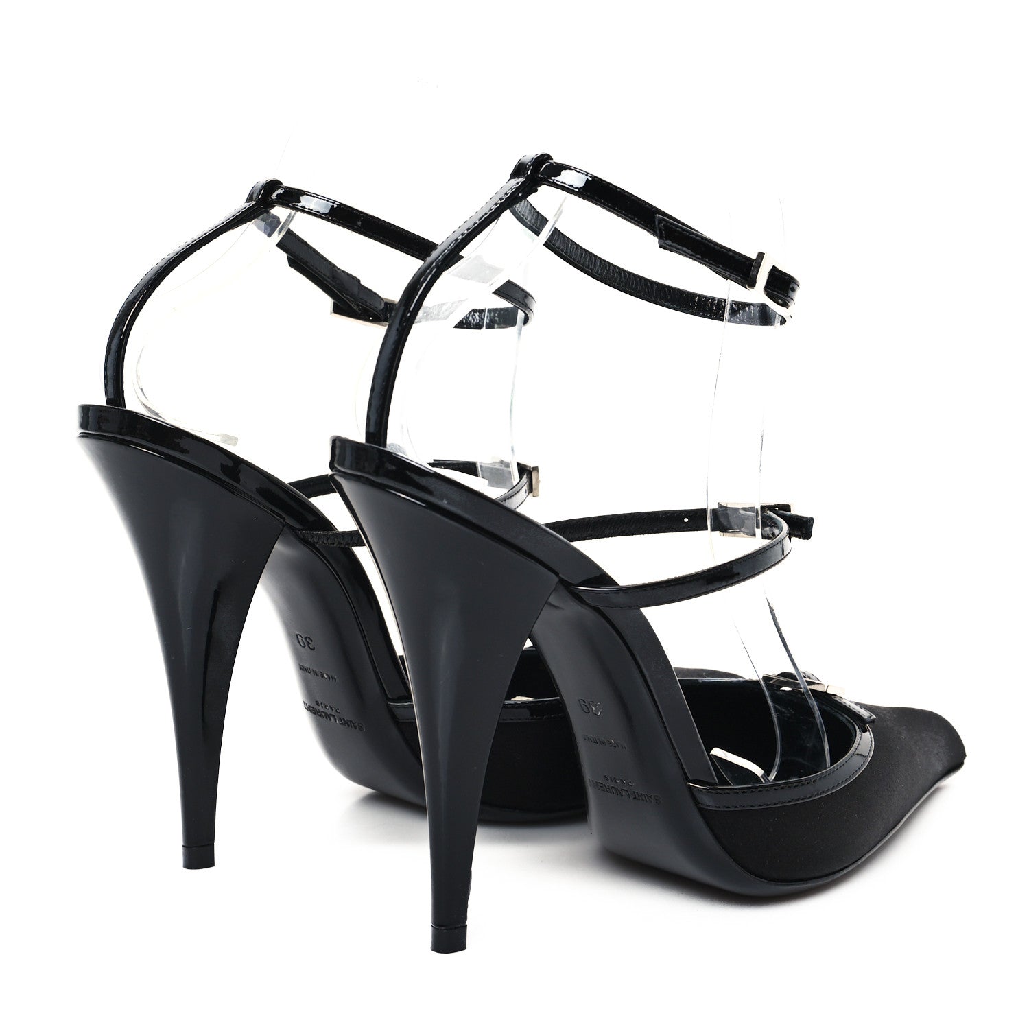 Saint Laurent Crepe Satin Jones 110 Strap Pumps 39 Black 5 of 10