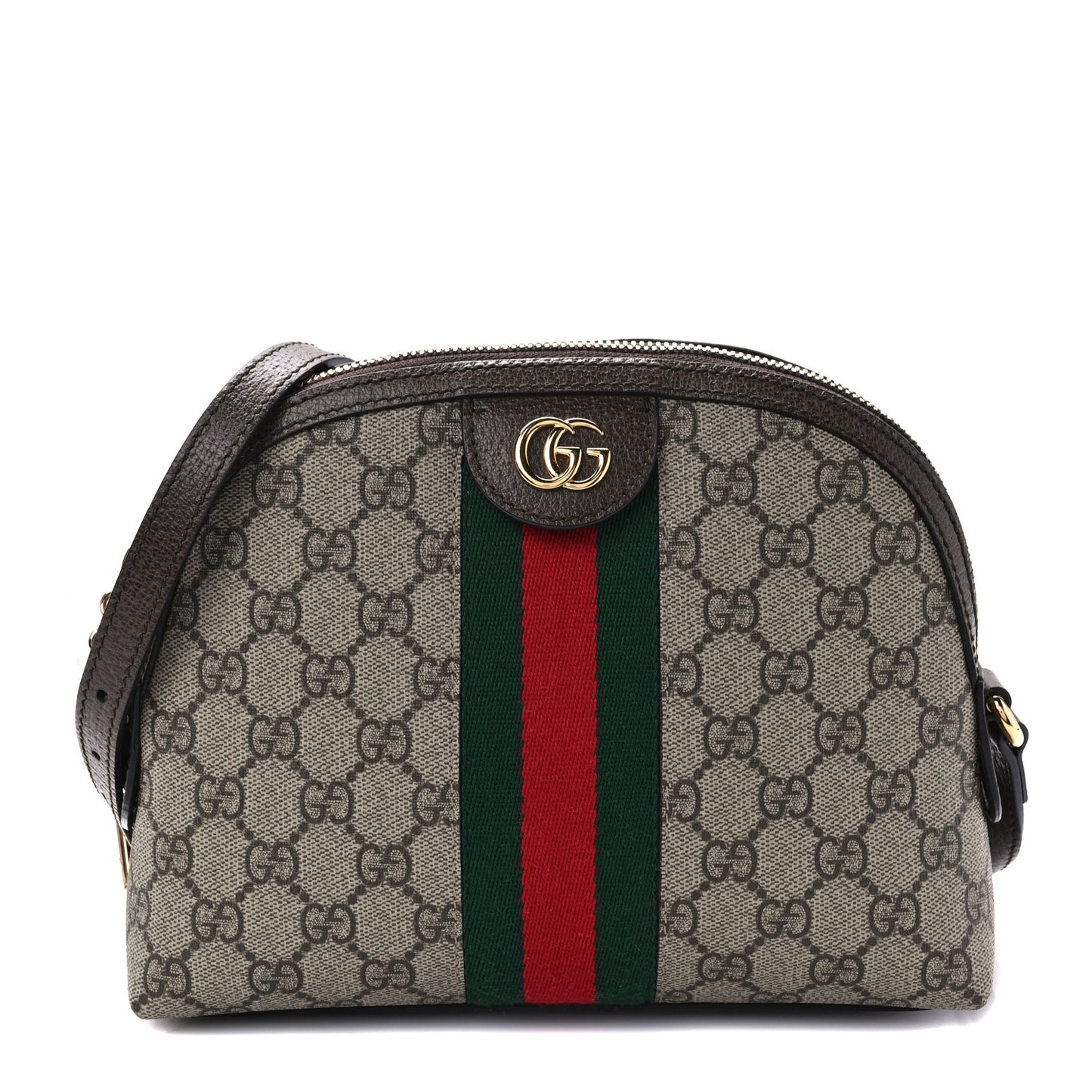 GG Supreme Monogram Textured Dollar Calfskin Web Small Ophidia Dome Shoulder Bag Beige Ebony New Acero