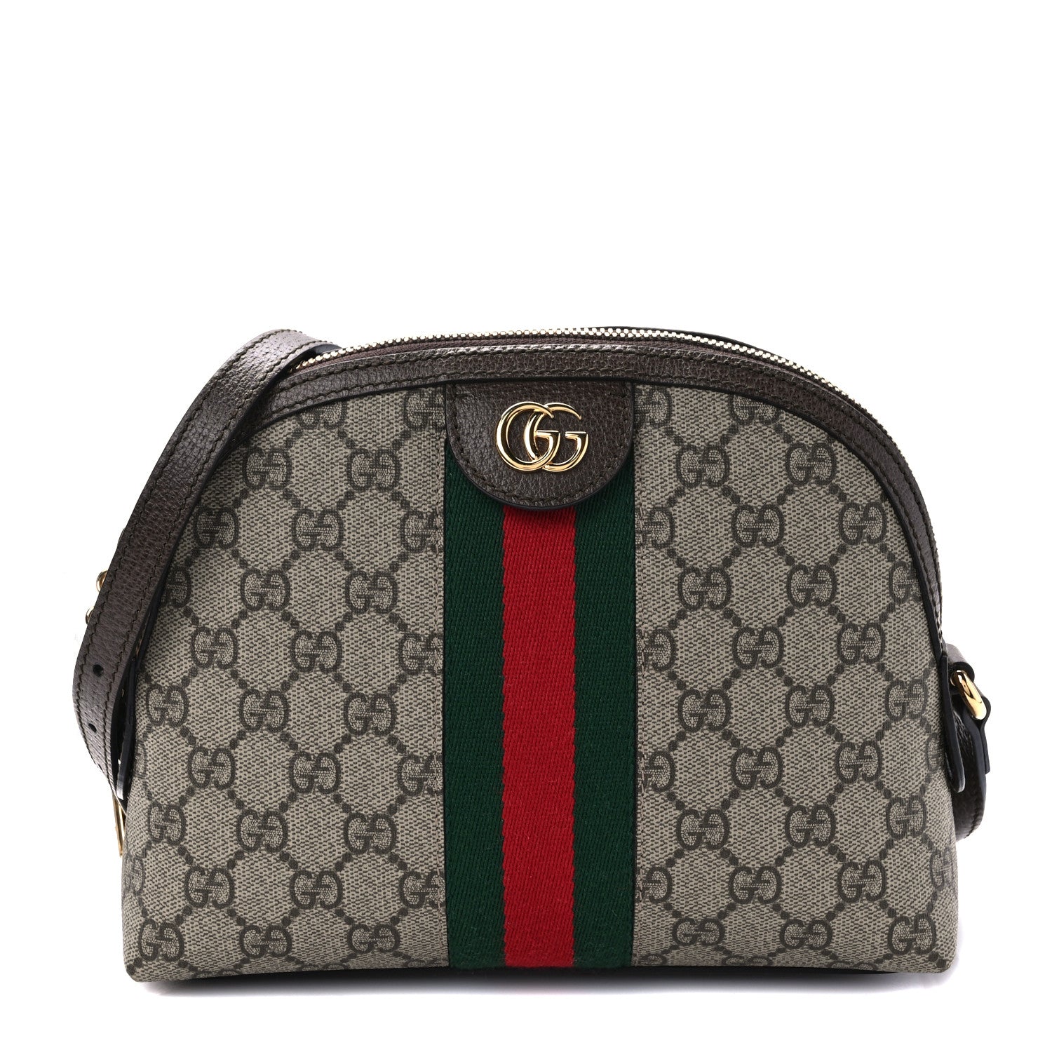 Gucci GG Supreme Monogram Textured Dollar Calfskin Web Small Ophidia Dome Shoulder Bag Beige Ebony New Acero 1 of 9