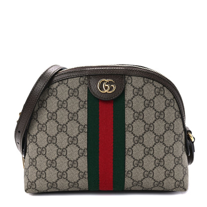 Gucci GG Supreme Monogram Textured Dollar Calfskin Web Small Ophidia Dome Shoulder Bag Beige Ebony New Acero 1 of 9